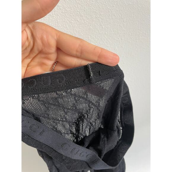 Gucci Double G Intarsia Fishnet Tights Women Black Pull On Logo Stockings Auth. - Picture 2 of 11